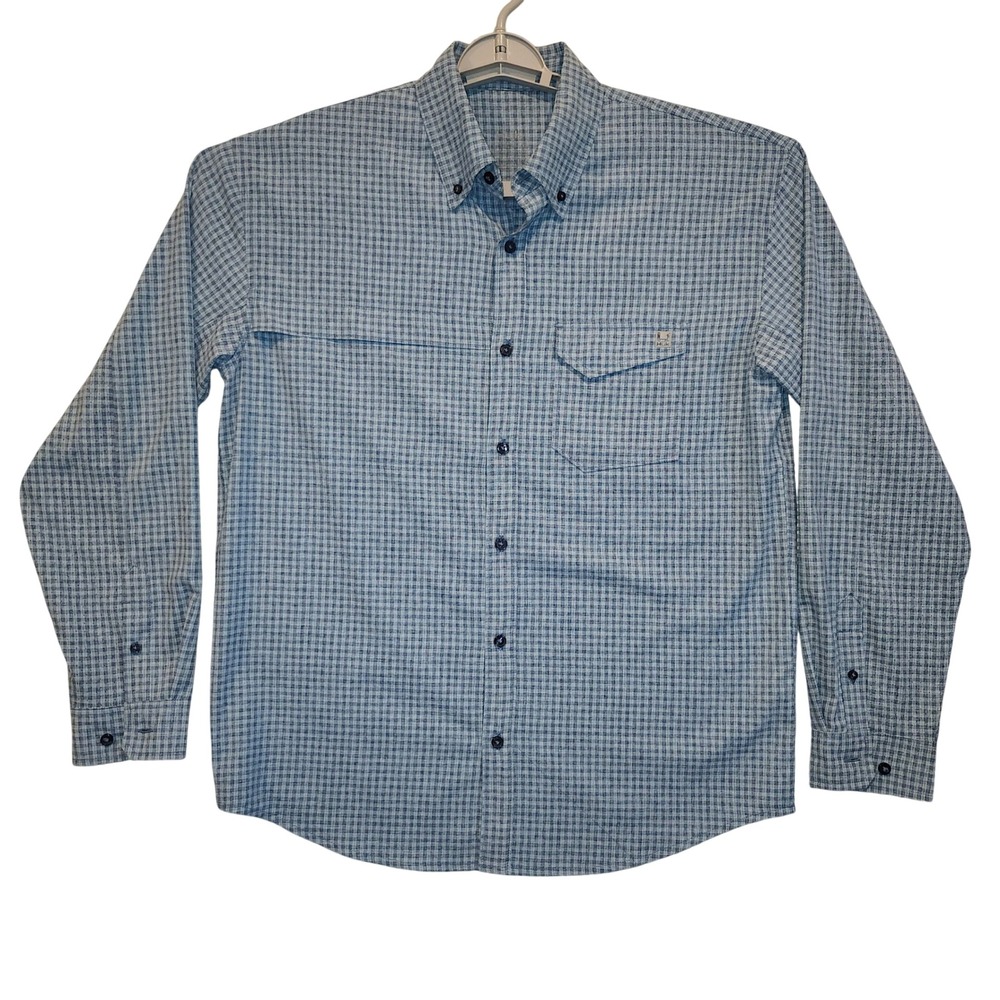 Huk Mens Blue Plaid‎ Long Sleeve Fishing Shirt H1500155 Size Medium